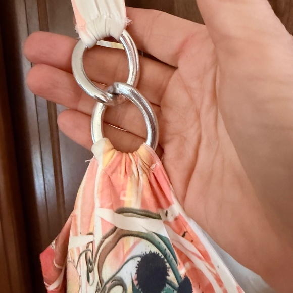 White and multi-color floral print tunic top M - Picture 2 of 5